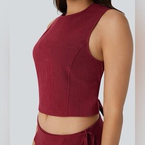 HALARA Women’s Backless Tie-Back Linen Feel Cropped Tank Top Large Red
